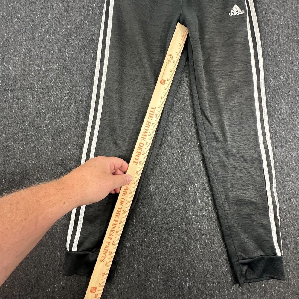 adidas Boys heather grey 3-Stripes Track Pants Drawstring Elastic Waist L 14/16 - Picture 2 of 6